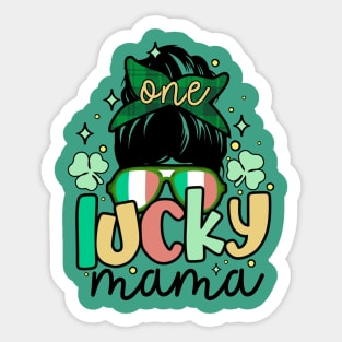 One Lucky Mama St Patrick's Day 2024 Messy Bun Cool Mom Sticker